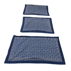 SAFFRON MARIGOLD Pillow Shams 3pc Blue Batik Hand Printed Fair Trade Cotton